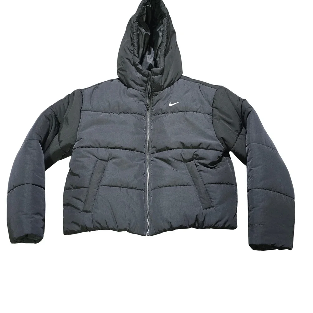 Nike Puffer Jacket Womens Medium Black Therma-FIT Hooded HV5295-010